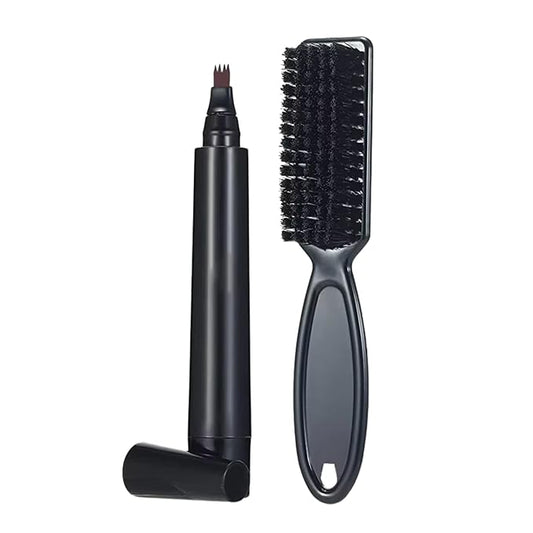 Beard Filler Pen (4-Tip) - Dark Brown Beard Pencil Filler for Men Waterproof Patchy Beard Solution - Beard Filler Kit Long Lasting Beard Filling Pen with Brush