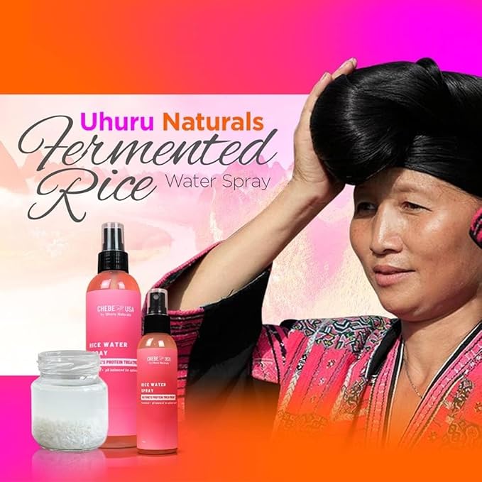Uhuru Naturals Hair Growth Spray, 16 Oz Fermented Rice Water All Natural Conditioning & Moisturizing Treatment for Color Treated & Damaged Hair - Sulfate Free Repair & Regrowth for Men & Women