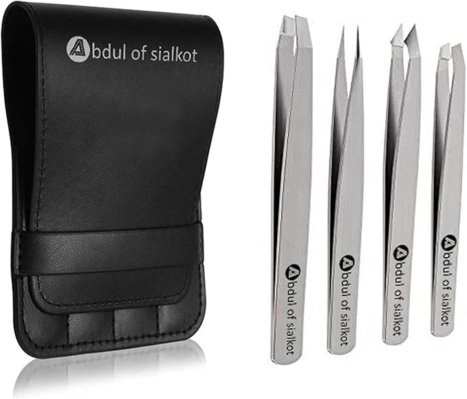 Eyebrow Tweezer Set for Women & Men Professional Slant and Pointed Tweezers Set with Case Precision Tweezers Kit for Facial Hair, Splinter and Ingrown Hair Removal(Sliver4 piece)