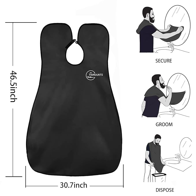 Beard Bib Apron for Men,Christmas Day Gift Beard Hair Catcher for Sink Non-Stick Beard Cape,1 Size Fits All,Grooming Accessorie Gift for Dad or Husband(Black)