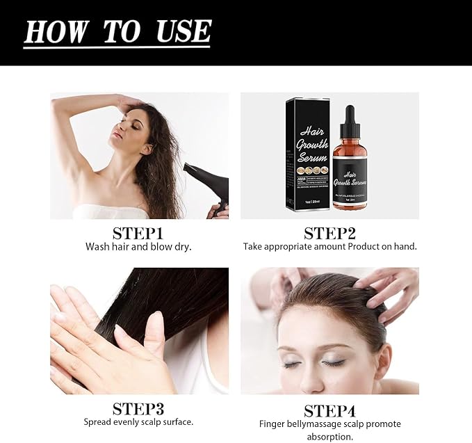 Hair Growth Oil for Women & Men, Hair Loss Treatments Oil for Dry Damaged Hair and Growth, Hair Growth Serum for Thicker Longer Fuller Healthier Hair (4 Pcs)