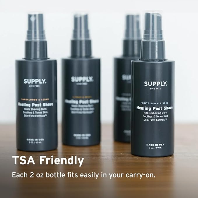 Supply 2-Pack Sandalwood & Cedar Healing Post Shave Face Spray for Men with Shea Butter & Aloe Vera – Moisturizing Alcohol Free Aftershave Lotion to Soothe Irritation for All Skin Types – 2 oz. Each