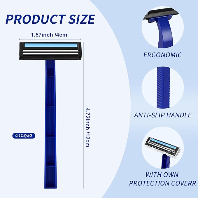 Disposable Razors Bulk for Shave - Mens Bulk Razors for Shaving with Lubricating Strip & 2 Stainless Steel Blades, Multipurpose Portable Razor for Bathing Hotel Travel（100 Count）