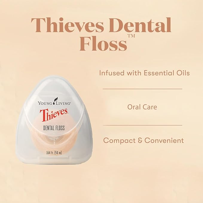 Young Living Thieves Dental Floss | 164 ft | Infused with Thieves Essential Oil Blend | Natural Waxed Floss for Daily Oral Hygiene, Fresh Breath, and a Naturally Clean Feeling (Pack of 2)