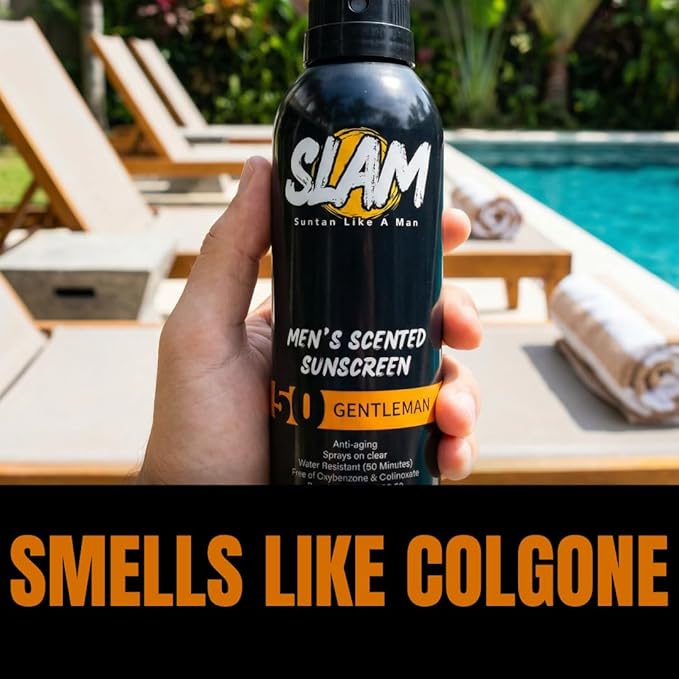 SLAM MysteryMan Men's Scented Sunscreen Spray SPF 50 – Broad Spectrum Sun Screen Spray for Face & Body, Water Resistant & Sweat Resistant Sunscreen, UVA/UVB Protection, Sunblock for Men 2 pack