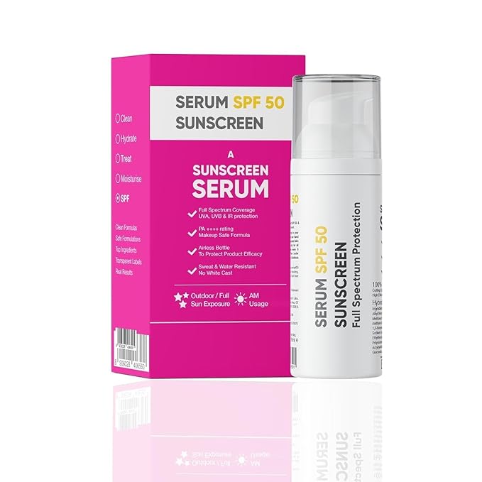 MM Sunscreen Serum SPF 50 PA++++ | Broad Spectrum UVA, UVB & IR Protection | No White Cast | Ultra-Lightweight | Skin Safe | Dewy Finish | Non-Greasy, Quick Absorbing | For Women & Men | 30ml