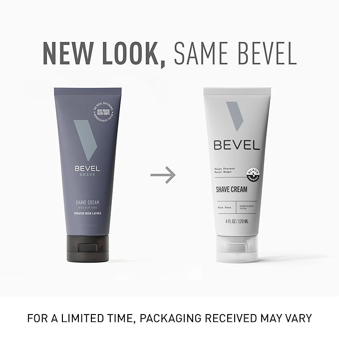 Bevel Shaving Cream for Men, Moisturizing Shave Cream with Aloe Vera and Vitamin E to Soothe Skin and Prevent Razor Bumps, 4 Fl Oz (Packaging May Vary) (Pack of 2)
