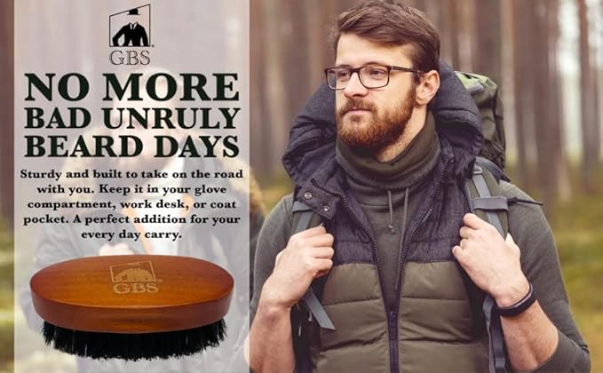 GENTS Beard Brush for Men - Premium Boar Bristle Brush with Wood Handle - Travel Size Grooming Kit for Beard Care, Styling & Detangling - 100% Natural Bristles