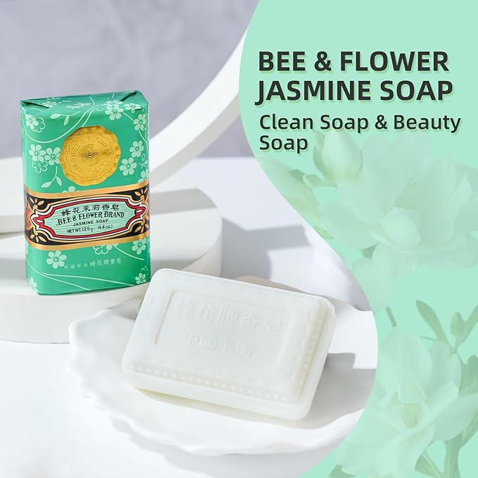 Bee & Flower Soap Bar Jasmine Soap Moisturizing Bath Soap Bars Nourishes Your Skin 4.4 oz(Pack of 4)