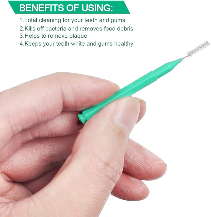 ewinever 100 Pieces Interdental Brush, Toothpicks Tooth Flossing Head Oral Dental Hygiene Brush, Braces Teeth Cleaner Dental Floss Stick Tooth Cleaning Tool