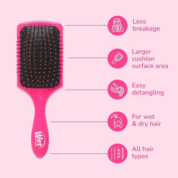 Wet Brush Paddle Detangler Hair Brush, Pink, Ultra-Soft IntelliFlex Bristles with AquaVent Design, Great For Treatment & Mask Application, Women, Men, Wet, Dry and Damaged Hair
