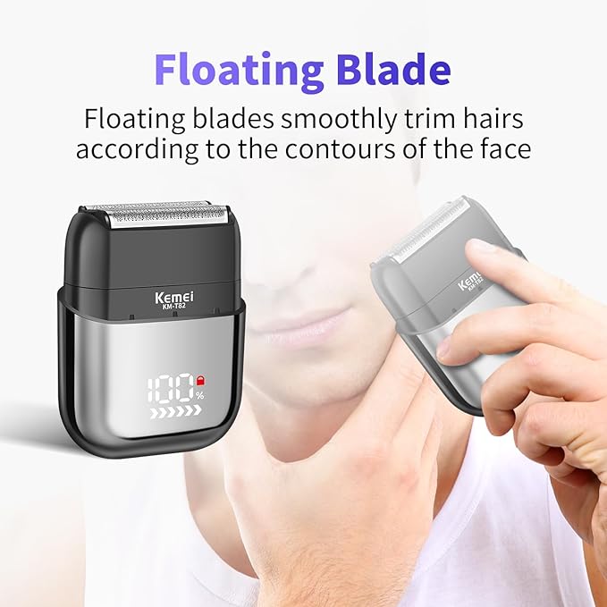 KEMEI Upgraded Foil Shaver, Mini Electric Shavers for Men with USB Type-C Rechargeable, Double Floating Blade Electric Razor for Men and Waterproof with LED KM-T82