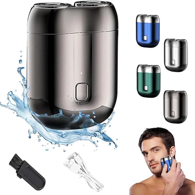 2026 New Upgrade Pocket Shaver USB Mini Shavers for Men, Rechargeable Electric Mini Portable Razor, Washable Double Head Razor, Waterproof Compact Electric Shaver for Home, Car, Travel (Grey)