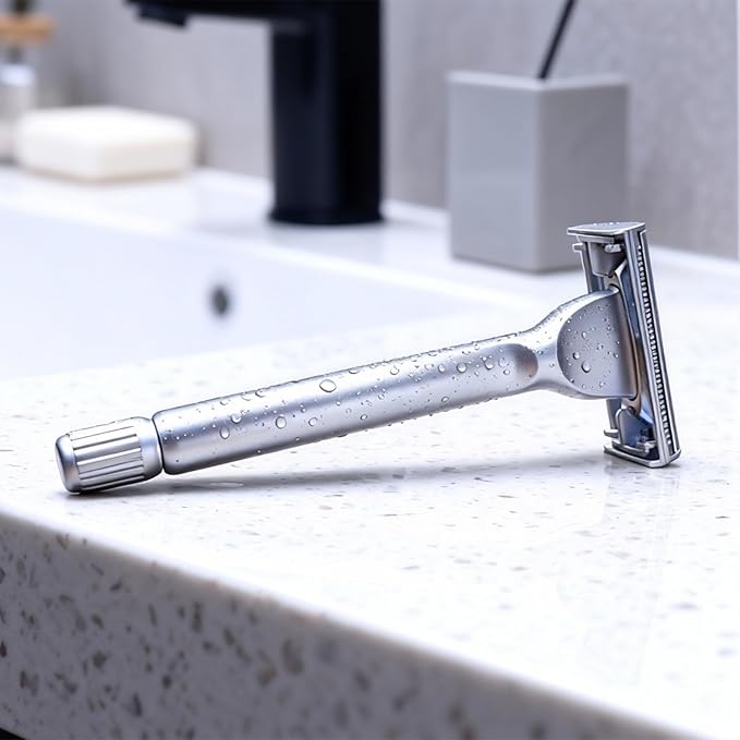 Classic Long Handle Heavy Weight Butterfly Open Double Edge Safety Razor for Men & Women with 10 Stainless Steel Blades,Smooth and Clean Shave Machine,Unique Gifts for Him