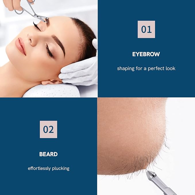 Professional Scissor Tweezers - 3Cr13 Stainless Steel Tweezers with Handles, Larger Grabbing Surface Area, Precision Eyebrow Tweezers for Women and Men Facial Hair