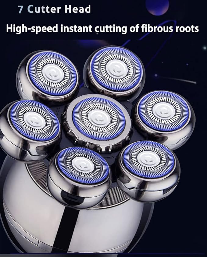 Upgrade 7 Heads Men’s 5-in-1 Electric Head Shaver for Bald Men,Multifunctional Electric Razor for Men，Cordless Rechargeable Travel Groomin Hair Trimmer Kits