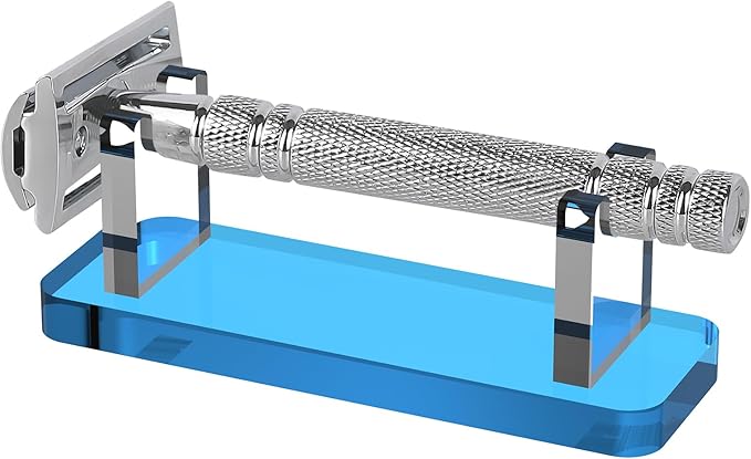 Linkidea Acrylic Men's Razor Stand Holder, Stable Storage Bracket Bathroom Countertop Organizer, Easy Clean, Compatible with Viking Blade the Chieftain, Henson, Gillette King C. (Blue)
