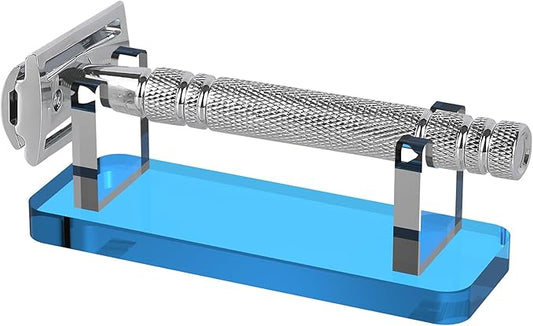Linkidea Acrylic Men's Razor Stand Holder, Stable Storage Bracket Bathroom Countertop Organizer, Easy Clean, Compatible with Viking Blade the Chieftain, Henson, Gillette King C. (Blue)
