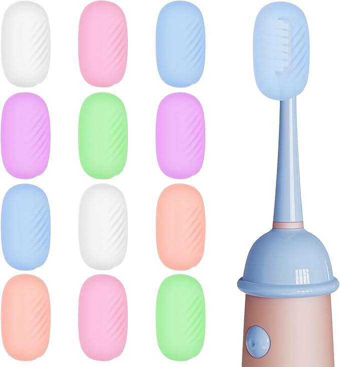Xixter 12 Pack Silicone Toothbrush Covers for Travel, Tooth Brush Cover Cap for Electric & Manual Toothbrushes Head Covers, Toothbrushes Protector for Kids, Reusable Toothbrush Caps
