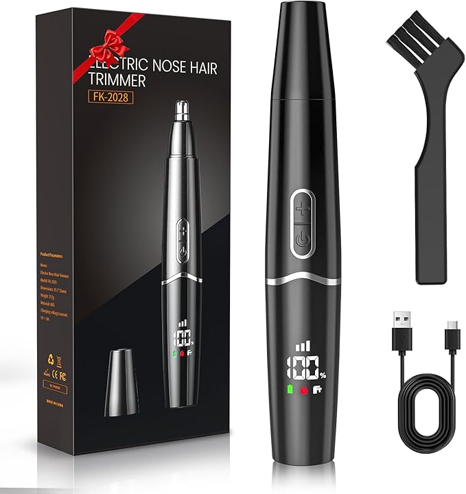 Ear and Nose Hair Trimmer with LED Display for Men Women, Painless USB Rechargeable Eyebrow & Facial & Nose Hair Trimmer Clipper, 10000 RPM Precision Tool Professional IPX7 Waterproof Dual Edge Blades