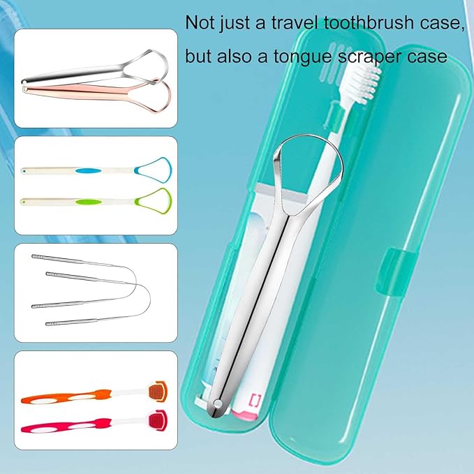 2 Pack Toothbrush Travel Case, Breathable Toothbrush Travel Holders, Tongue Scraper Case, Compact Portable Toothbrush Holder for Travel, Vacation, Camping, Gym, Business Trips, Office, Cruise