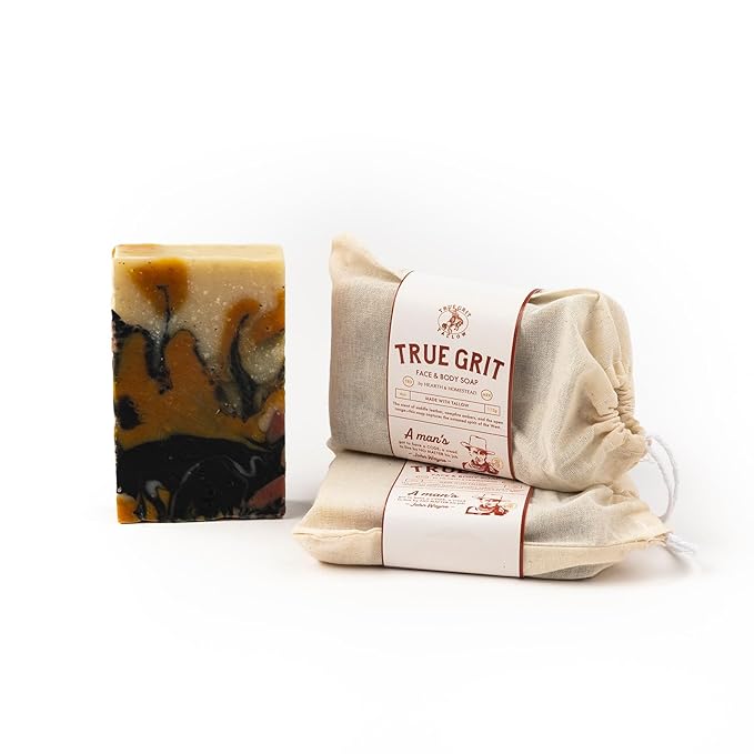 – Beef Tallow Soap Bar 3-Pack – John Wayne Inspired – Cedar & Campfire Scent – Cold Process Bar Soap with Activated Charcoal & Coffee Grounds – 4 oz Each