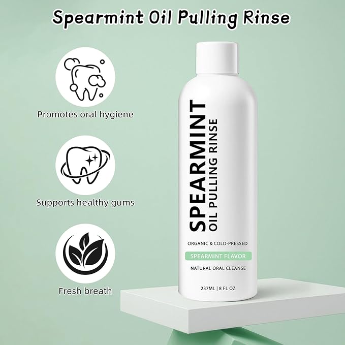 White Spearmint Oil Pulling Rinse, Cold-Pressed Coconut Mouthwash for Teeth Whitening, Powerful Organic Peppermint Oil Maintain Gum Health & Freshness Breath