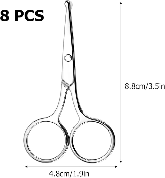 8 Pack Small Round Tip Scissors - Professional Grooming for Hair, Eyebrows, Nose Hair & Mustache
