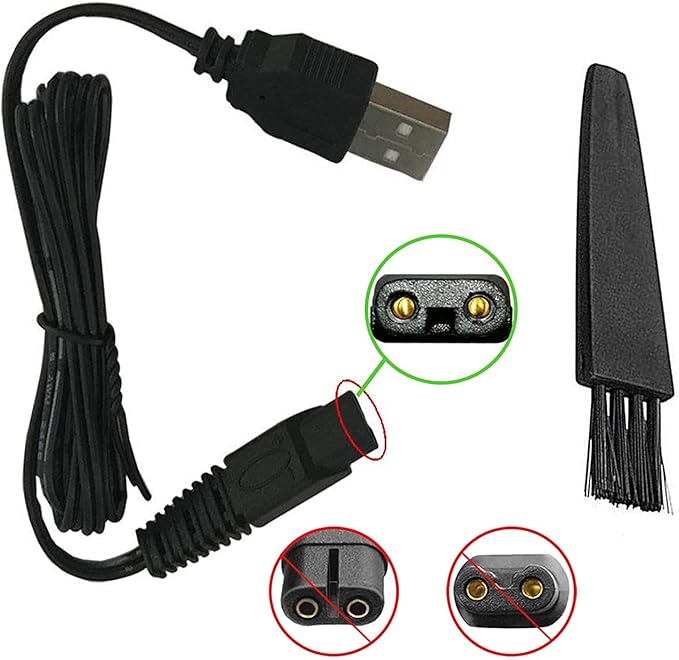2PCS Shaver Charger for Solo Men's Rechargeable Full Body Hair Trimmer Replacement Electric Shaver Charging Cable 5V USB Charger with Cleaning Brush (2 Packs)
