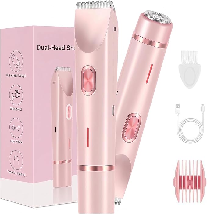 Tanvera Electric Bikini Trimmer for Women | Electric Bikini Trimmer - Cordless Electric Wet & Dry Dual-Head Trimmer for Legs Body Hair | Face Shaver for Women - Ipx7 Waterproof (Pink)