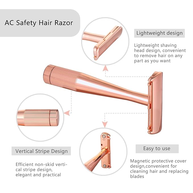 Safety Razor - Single Blade Razors for Women&Men with 10 Single Edge Razor Blades,Reusable Metal Razor with Scrap Blade Recycling Suitable for Body, Armpits, Bikini, Legs Shaving