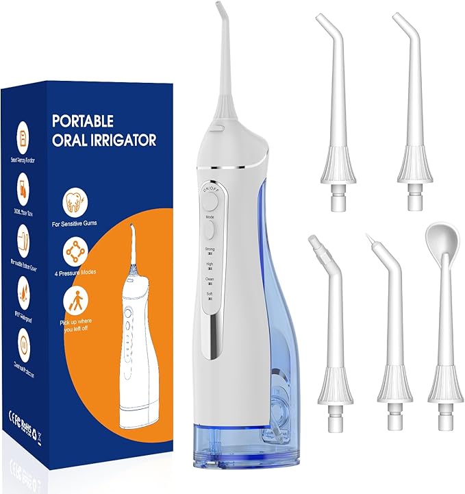 Water flossers for Teeth Pick, Portable Oral Irrigator Dental with 4 Modes 5 Jet Tips, IPX7 Rechargeable Water Tooth Flosser for Braces Sensitive Gum Care，300ml Tank for Home Travel Use