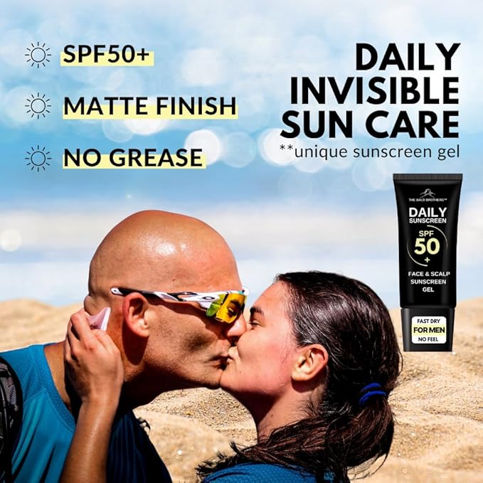 Bald Head Care for Men | Everyday Face & Scalp Care | Matte, No Grease, Vegan | Daily Scalp Sunscreen Fragrance Free - SPF 50+