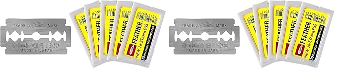 Feather Double Edge Safety Razor Blades - (50 Count) - Platinum Coated Hi-Stainless Steel Razor Blades - Fits Most Safety Razors - Super Sharp for Close Shaves - Japanese Quality (Pack of 2)