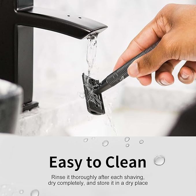 Double Edge Safety Razor with Stand, Single Blade Razors for Men and Women, with 10 Stainless Steel Double Edge Blades, Smooth and Close Shave, Plastic Free, Matte Gun Black