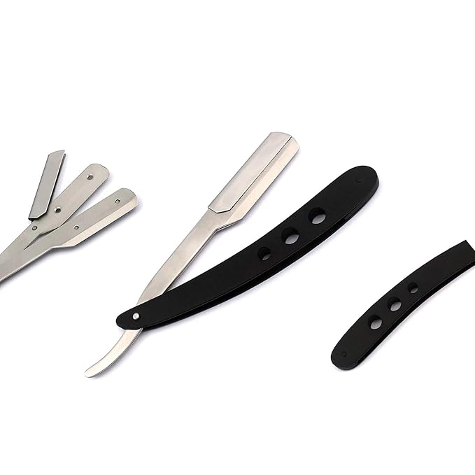 STRAIGHT EDGE BARBER SHAVING RAZOR, STEEL MATTE BLACK FOLDING STRAIGHT RAZOR, USES SINGLE EDGE REPLACEABLE BLADES