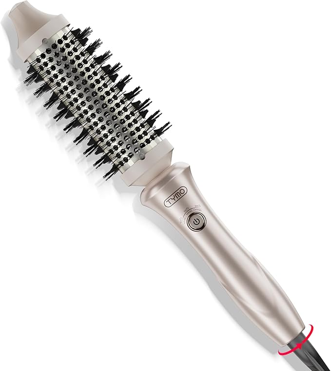 TYMOFashionTech TYMO Thermal Brush Curling Brush - STYLUX 1.5 Inch Blowout Volumizer with Flexi-Fit for Hair Straightening, Heated Round Styler Tool, Hair Straightener and Curler 2 in 1, Dual Voltage, Gold