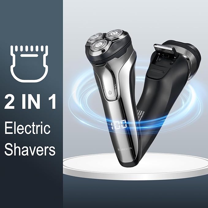 Electric Razor for Men, Cordless Shaver for Men Face, USB-C Rechargeable Mens Electric Razors for Shaving face,Waterproof Wet Dry Shaver with Pop Up Trimmer, Portable Razor by KOMINGDON