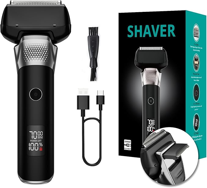 Electric Foil Shavers, Electric Razor for Men with Trimmer, Waterproof 5 Floating Blades for Shaving Face, Cordless Rechargeable USB Type-C, Wet Dry Use/Travel Lock/LED Display