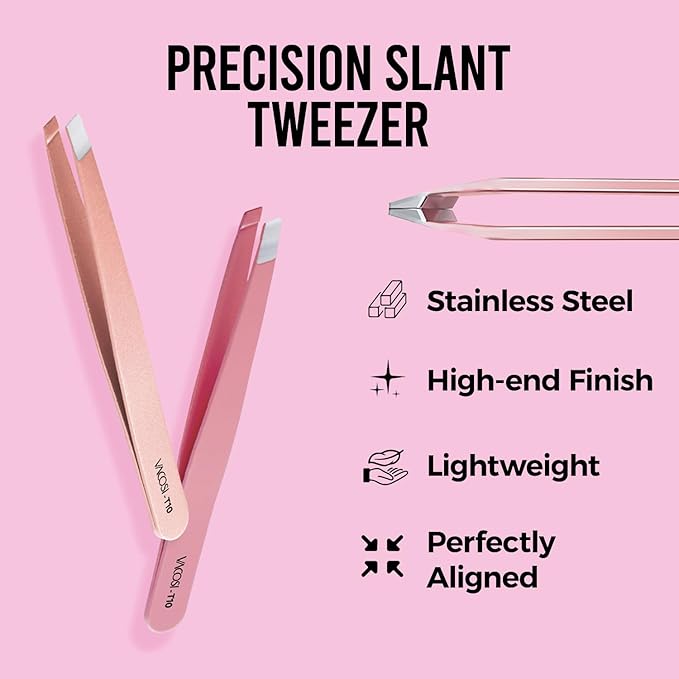 Eyesy Lash Eyebrow Hair Removal Tweezers | Slanted Tweezers for Women & Men Eyebrow, Facial Hair, Ingrown Hair, Splinter Plucking | False Eyelash Tweezers Stainless Steel (Pink)