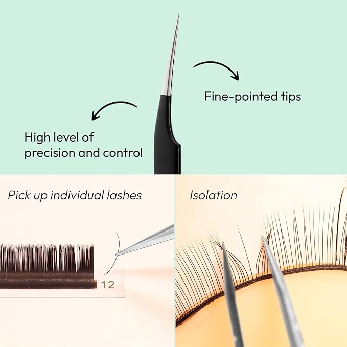 Eyesy Lash Straight Isolator Lash Tweezer | Professional Volume False Lash Application Tool | Multi Shapes & Purposes Tweezers | Non-Slip Grip Tweezers (Black)