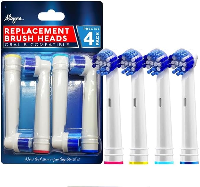 Replacement Brush Heads Compatible with OralB Braun- Pack of 4 Professional Electric Toothbrush Heads- Precision Refills for Oral-b 7000, Clean, Oral B Pro 1000, 9600, 500, 3000, 8000, Vitality Plus!