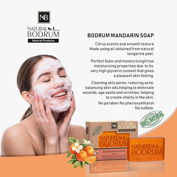 Mandarin Orange Organic Soap Bar for Women and Men, Pack of 6 Glycerin Soap Bars - Vitamin C Glowy Facial & Body Bar Soap with Citrus Oils - Natural & Vegan Spa Gift, for All Skin Types