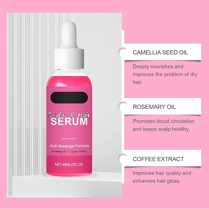 60ml Scalp & Hair Serum for Hair Growth – Nourishing Hair Oil with Rosemary & Coffee Extract to Repair Damaged Hair, Reduce Breakage, and Soothe Dry Scalp