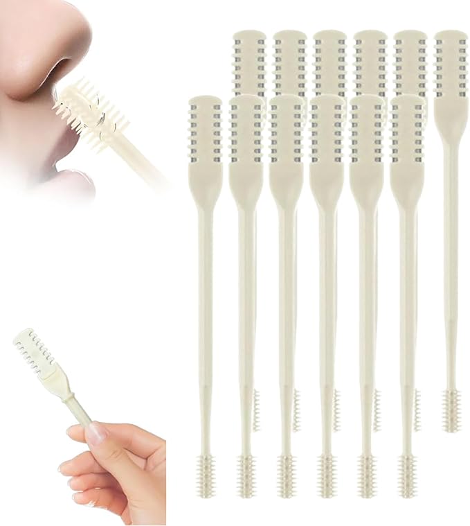 2-in-1 Nasal Hair Cutter, 360° Rotating Double Sided Nose Hair Removal Tool Mini Noses Hairs Removers Tools Nose Hair Clipper with Ear Picker for Women and Men (Beige, 12pcs)