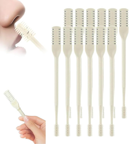 2-in-1 Nasal Hair Cutter, 360° Rotating Double Sided Nose Hair Removal Tool Mini Noses Hairs Removers Tools Nose Hair Clipper with Ear Picker for Women and Men (Beige, 12pcs)