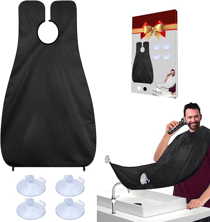 Beard Bib Apron, Beard Catcher for Men Shaving & Trimming, Non-Stick Beard Bib Hair Catcher with 4 Suction Cups