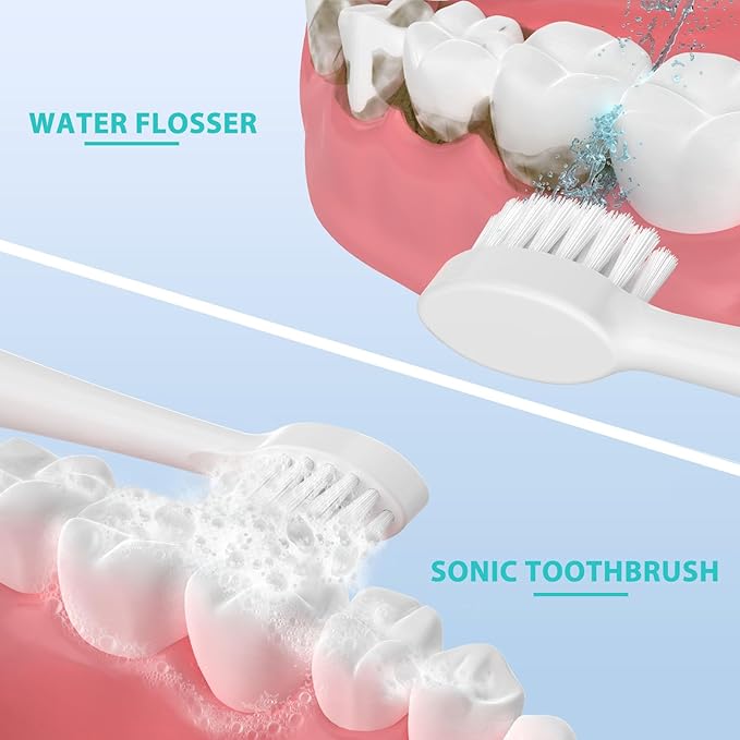 Replacement Brush Heads for Water Pick Sonic Fusion 2.0 - Flossing Toothbrush Head for Water pik with Color-Coded Rings & Hygienic Caps - 3 Pack White Hard Bristles - Compact Size