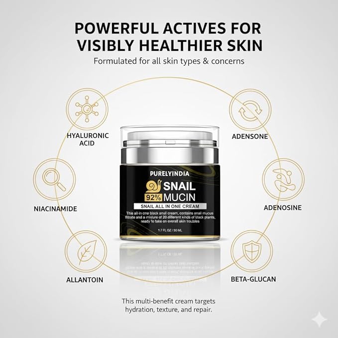 92% Snail Secretion Filtrate Snail Mucin Cream-Serum Hybrid Deep Repair & Hydration for Sensitive,Dry & Oily Skin Lightweight Snail Mucin Cream Serum,deep repair snail cream skin regeneration cream