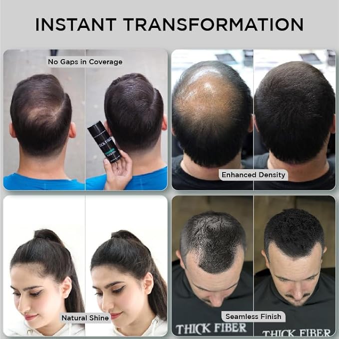 THICK FIBER Hair Fibers for Thinning Hair & Bald spots (BLACK) - 25g Bottle - Conceals Hair Loss in Seconds - Hair Powder for Women & Men